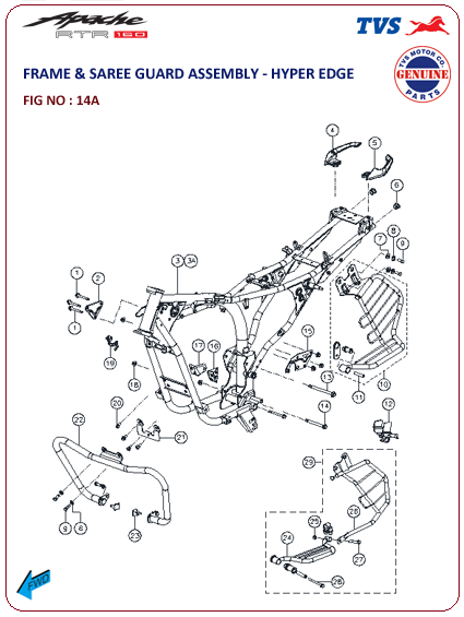 TVS Apache RTR 160 - Frame & Saree Guard Assembly - Hyper Edge