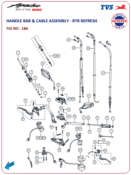 TVS Apache RTR 160 - Handle Bar & Cable Assembly - RTR Refresh